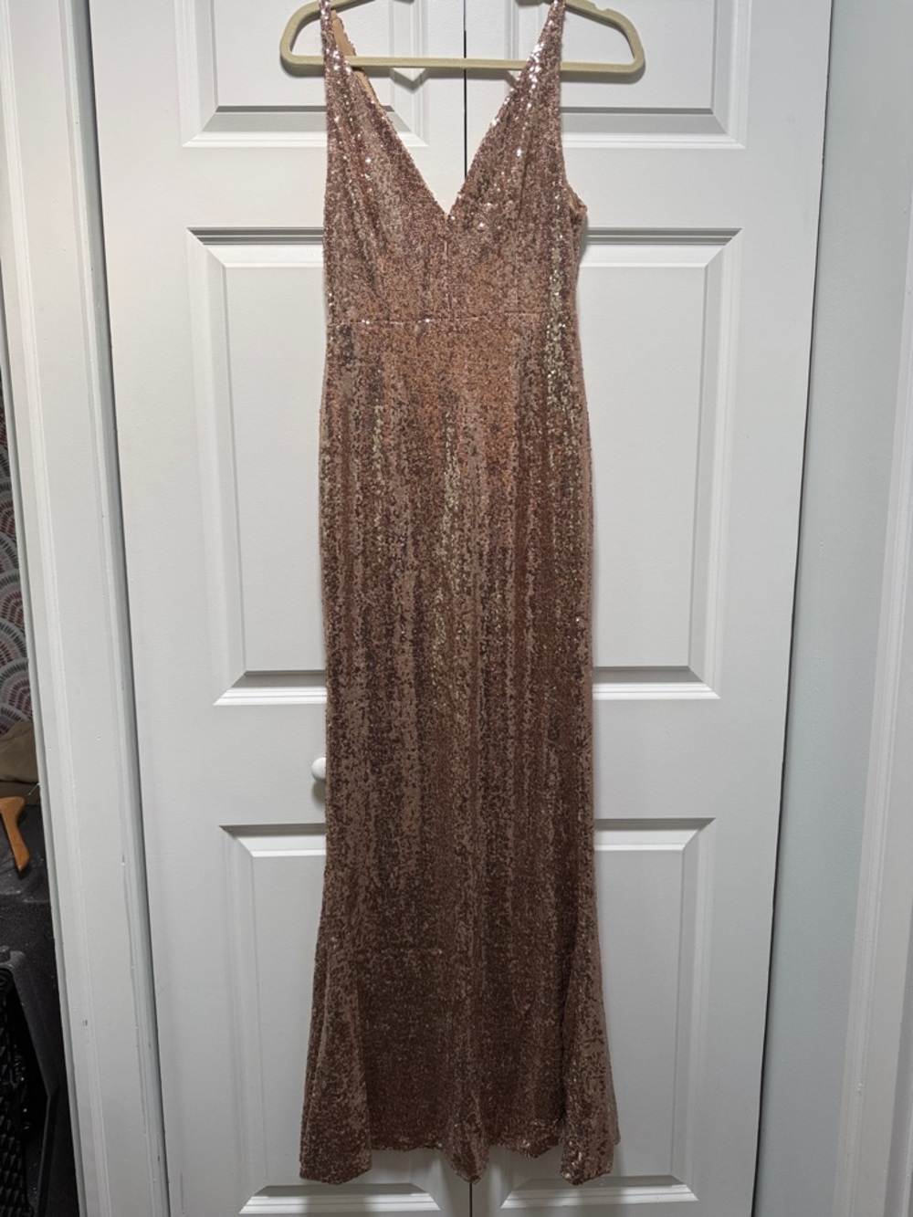 Lulu's Rose Gold Sequin V-Neck Dress - Picture 4 of 6